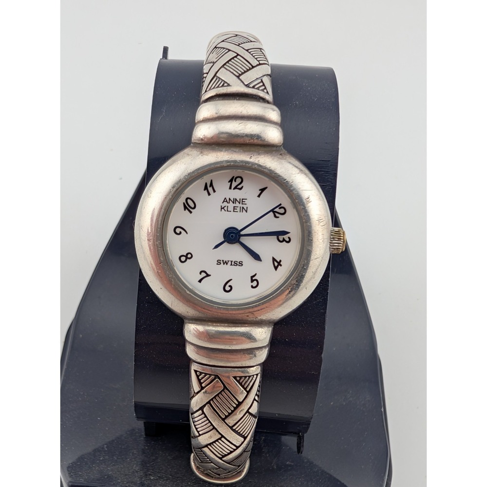 Anne Klein Watch 22mm Sterling Silver .925 Swiss Bangle 6.25"- New Battery